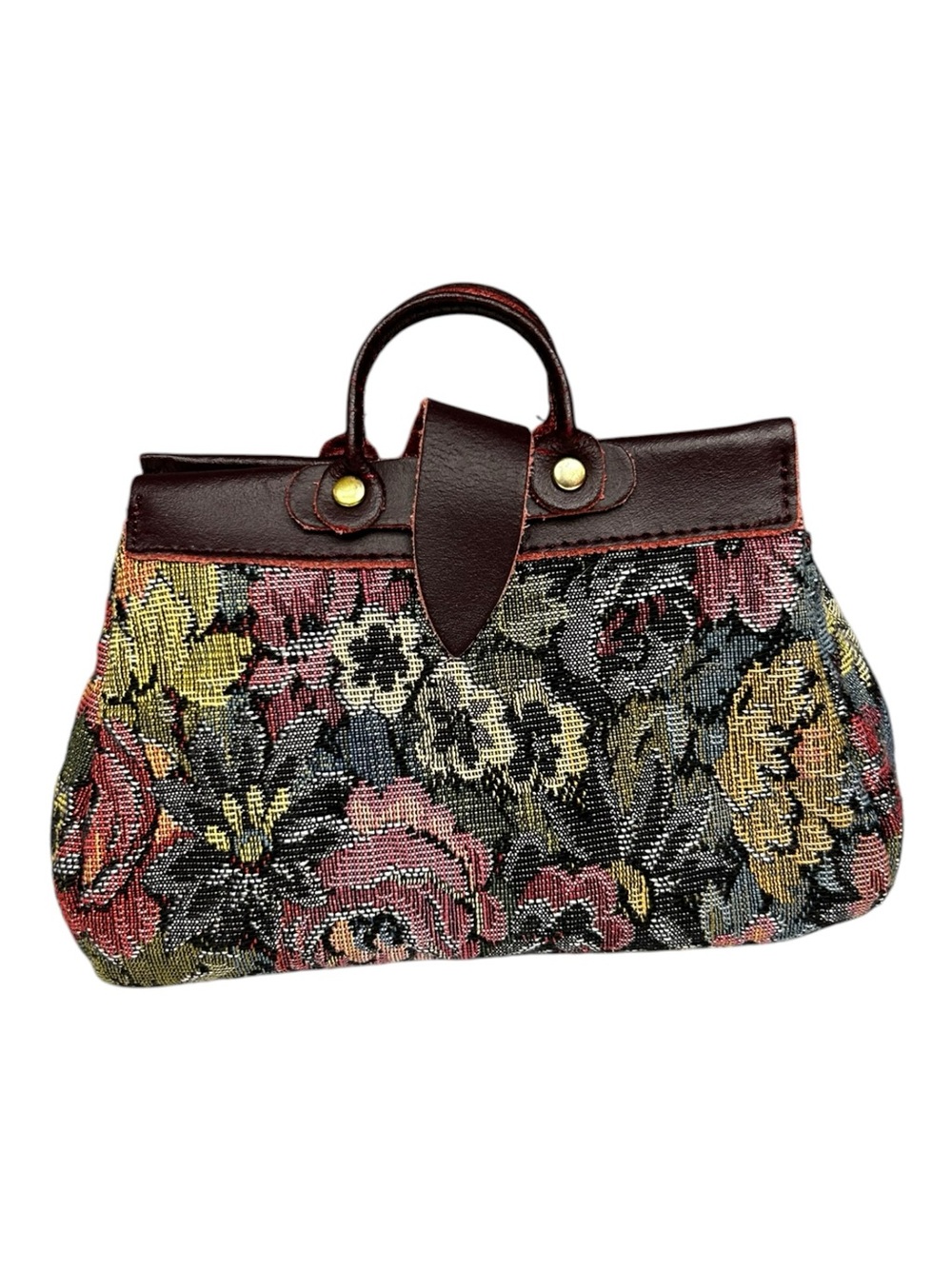 Vintage Floral Tapestry Mini Handbag Leather Handle, Knicknack Bag, Bag Charm